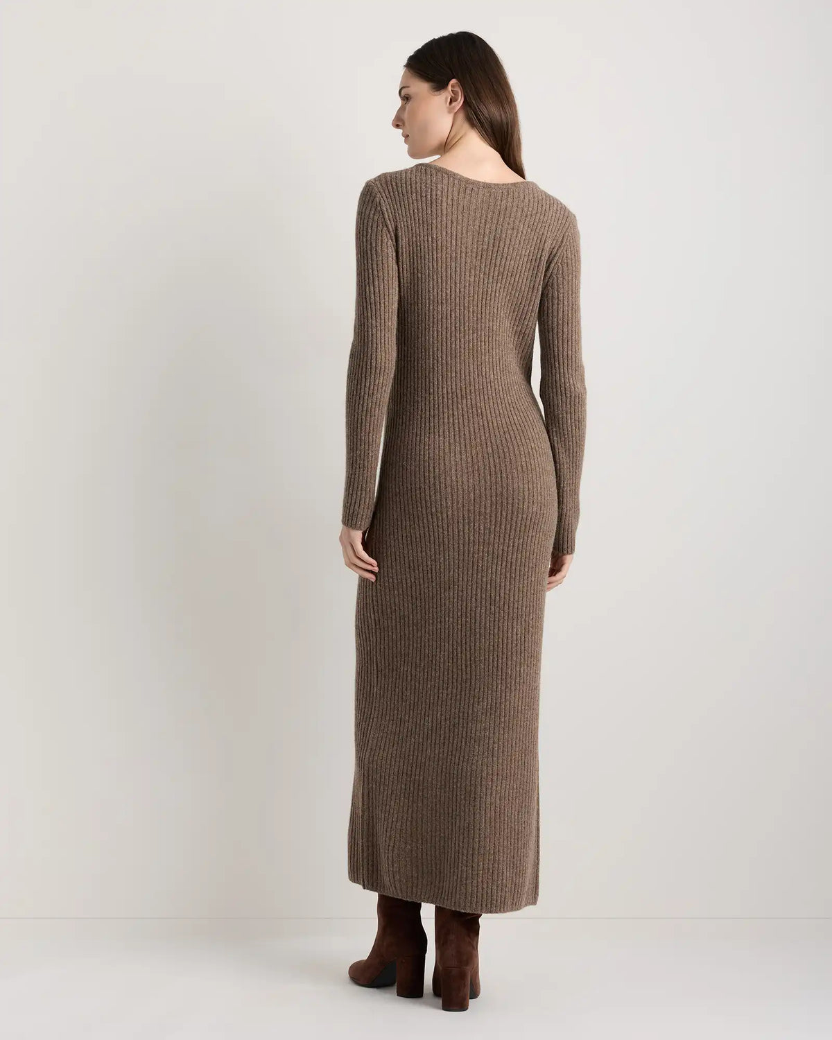 100% Yak Wool Ribbed Cardigan Sweater Dress