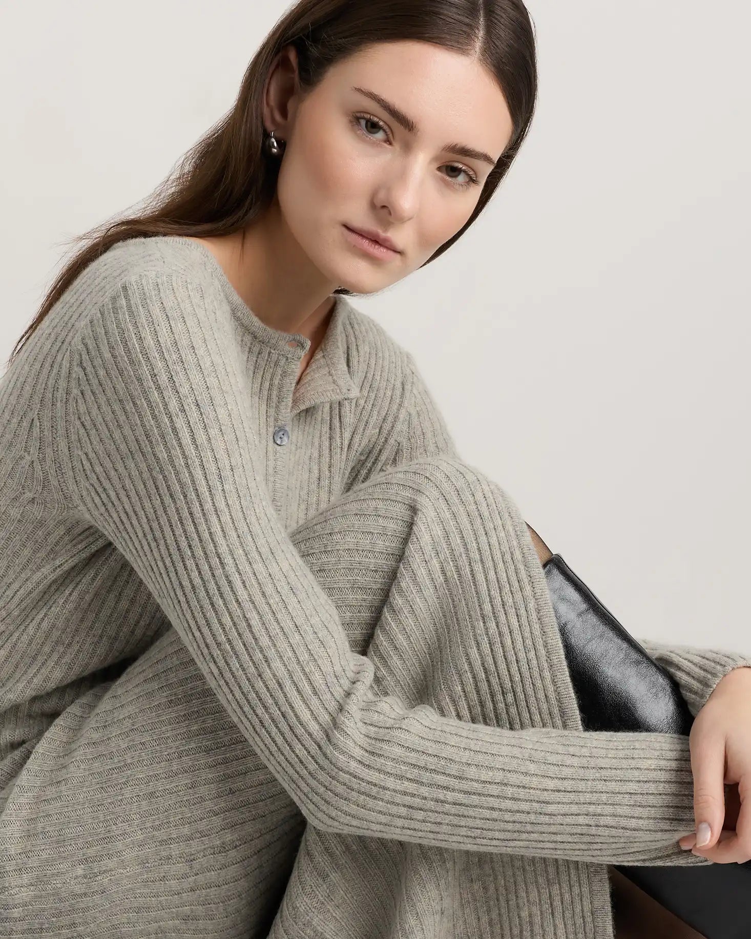 100% Yak Wool Ribbed Cardigan Sweater Dress