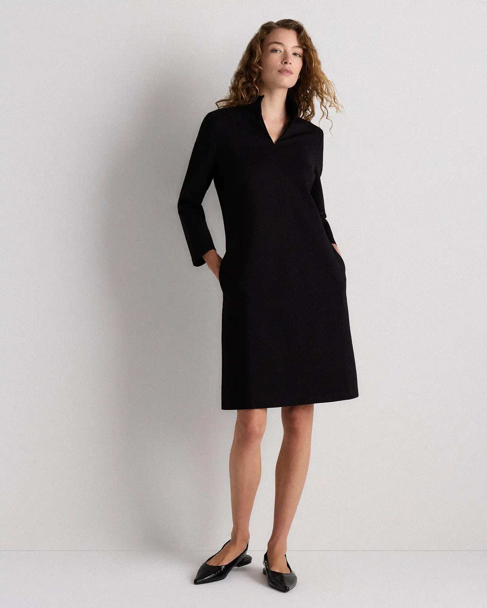 Ultra-Stretch Ponte Split Neck Mini Dress