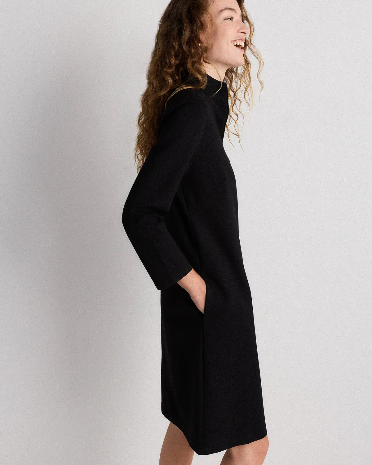 Ultra-Stretch Ponte Split Neck Mini Dress