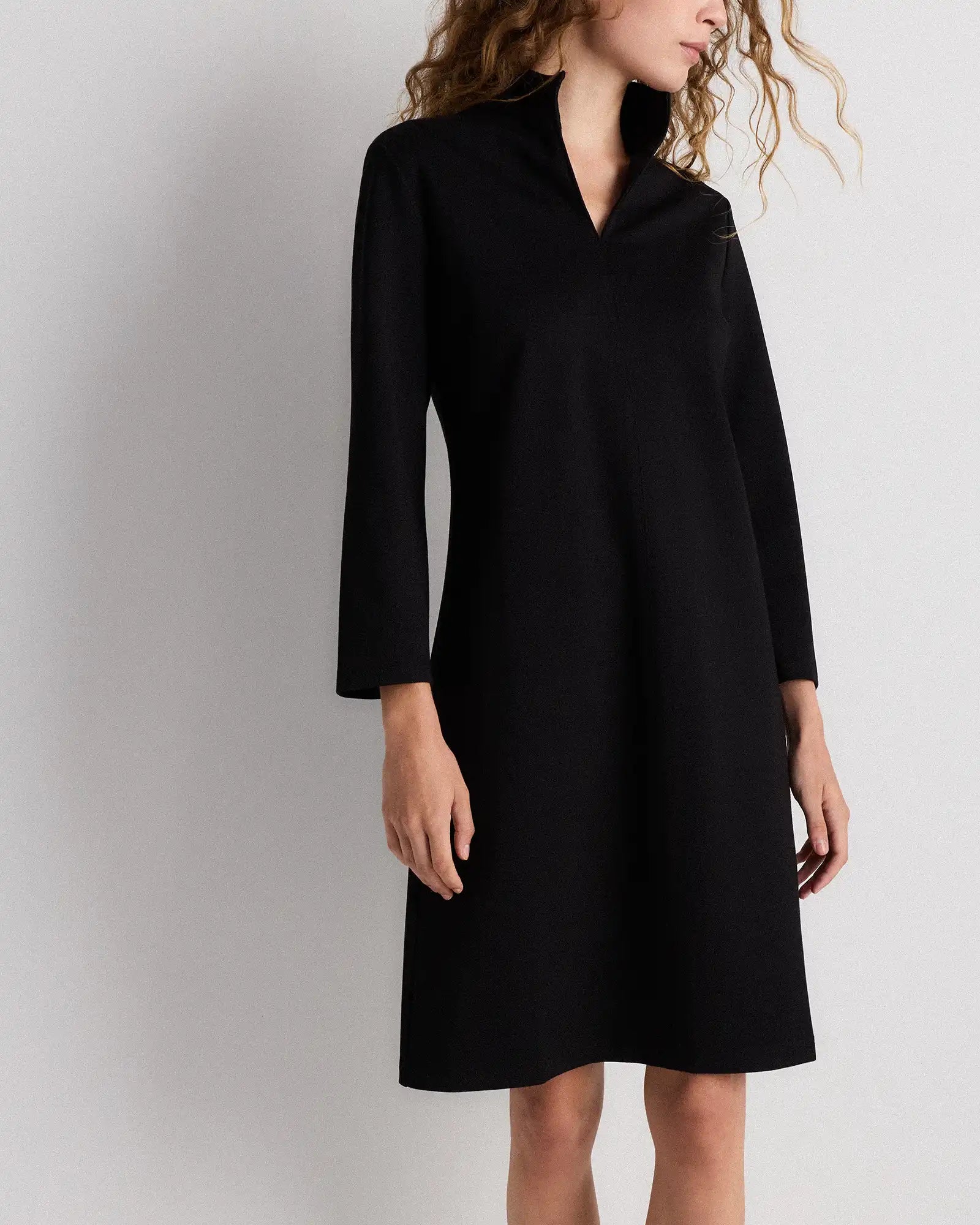 Ultra-Stretch Ponte Split Neck Mini Dress