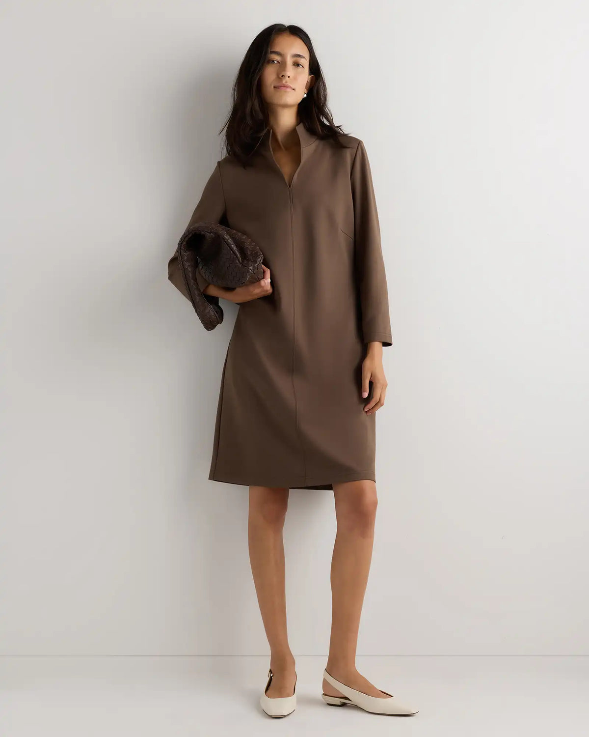 Ultra-Stretch Ponte Split Neck Mini Dress