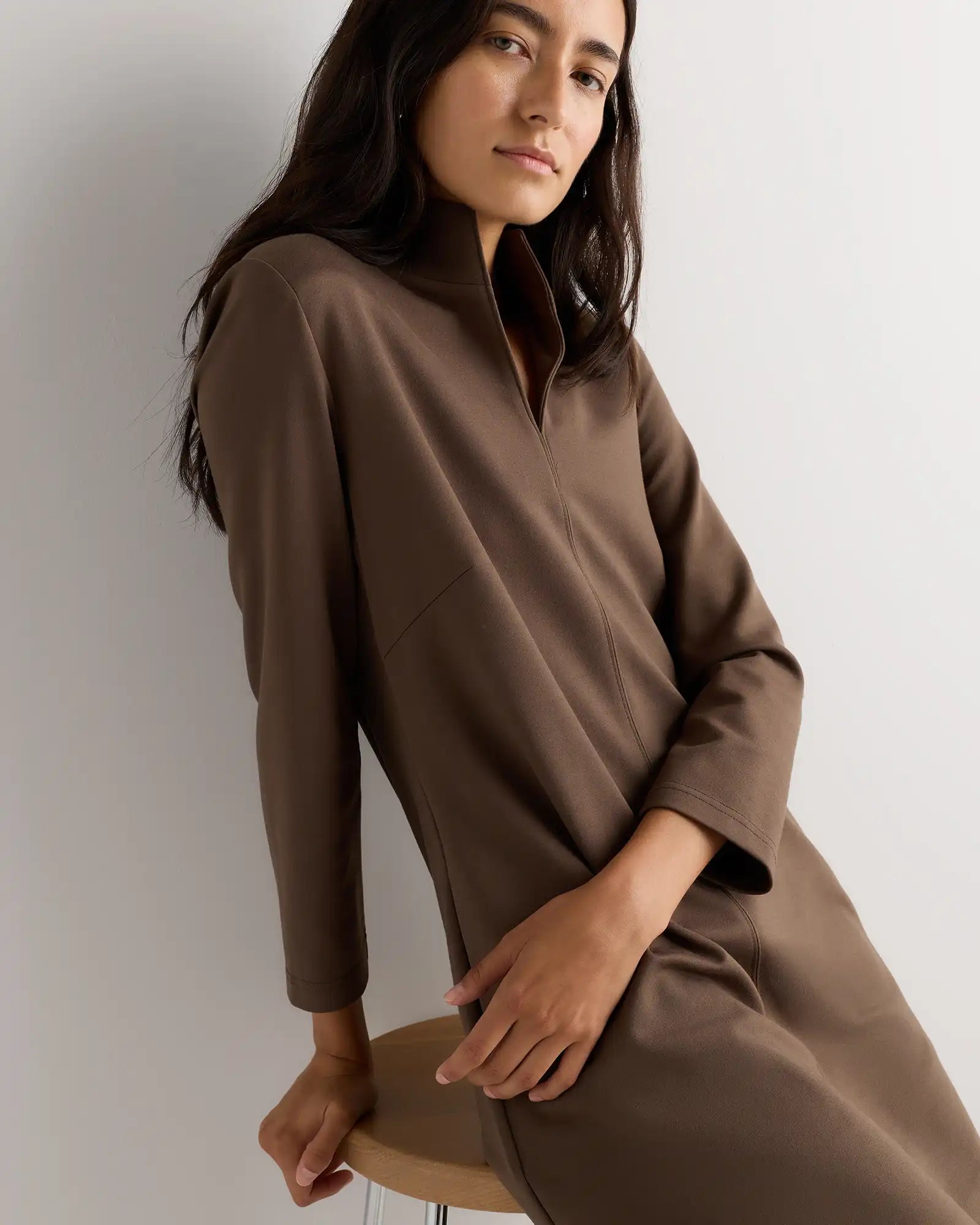 Ultra-Stretch Ponte Split Neck Mini Dress