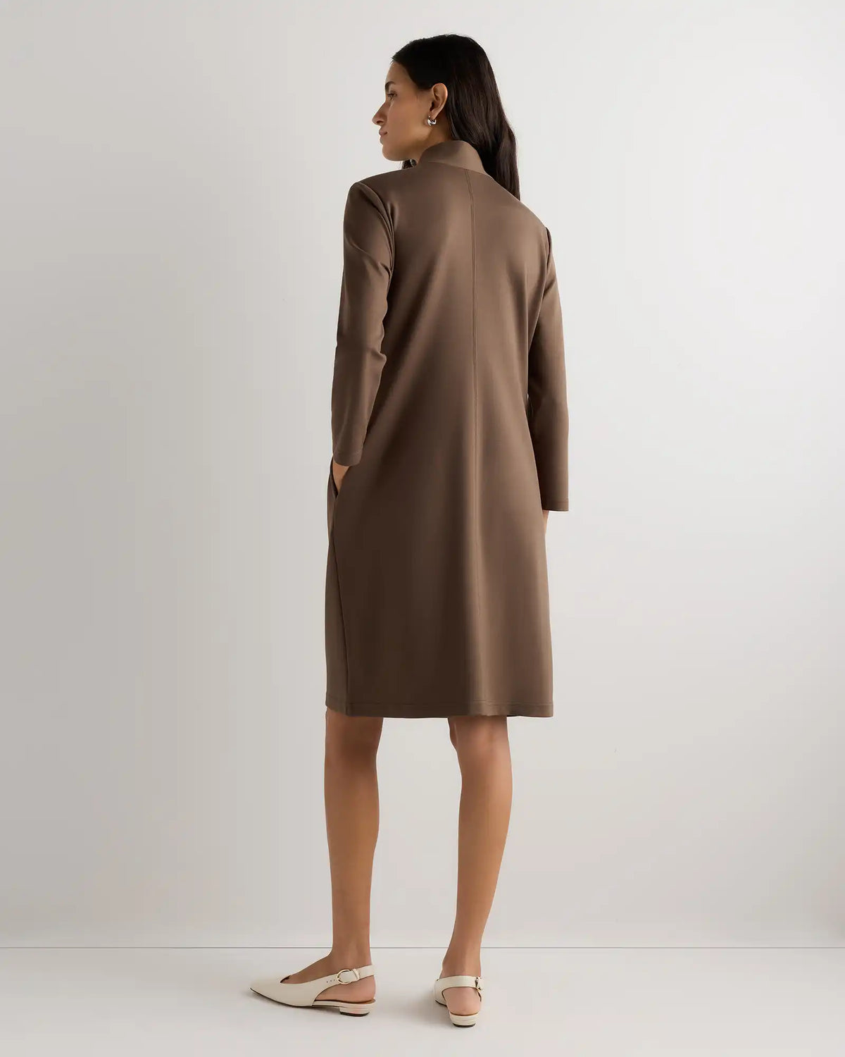 Ultra-Stretch Ponte Split Neck Mini Dress