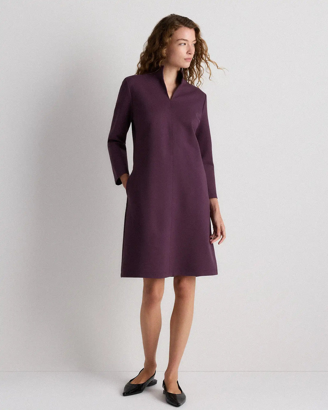 Ultra-Stretch Ponte Split Neck Mini Dress
