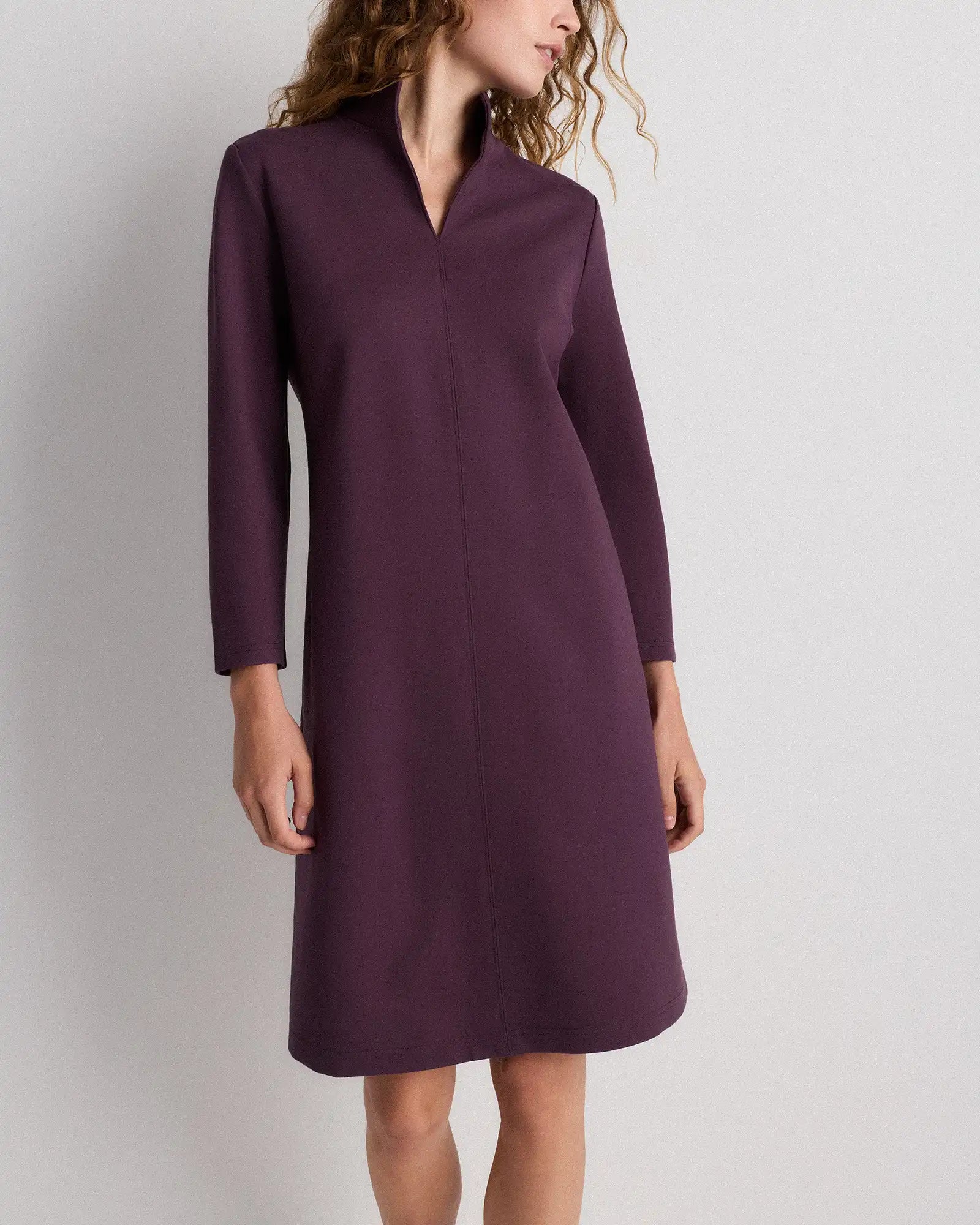 Ultra-Stretch Ponte Split Neck Mini Dress