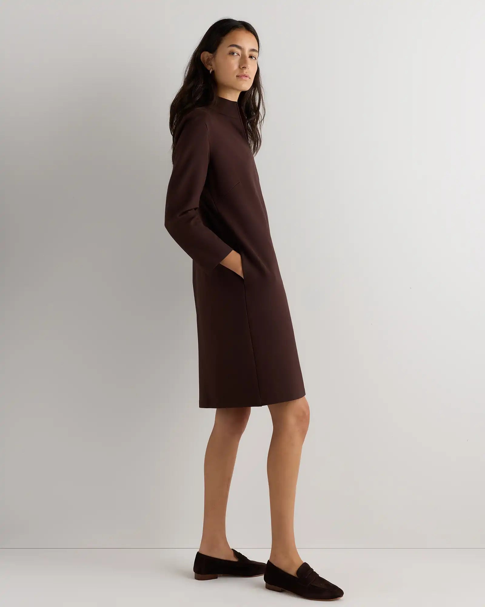 Ultra-Stretch Ponte Split Neck Mini Dress