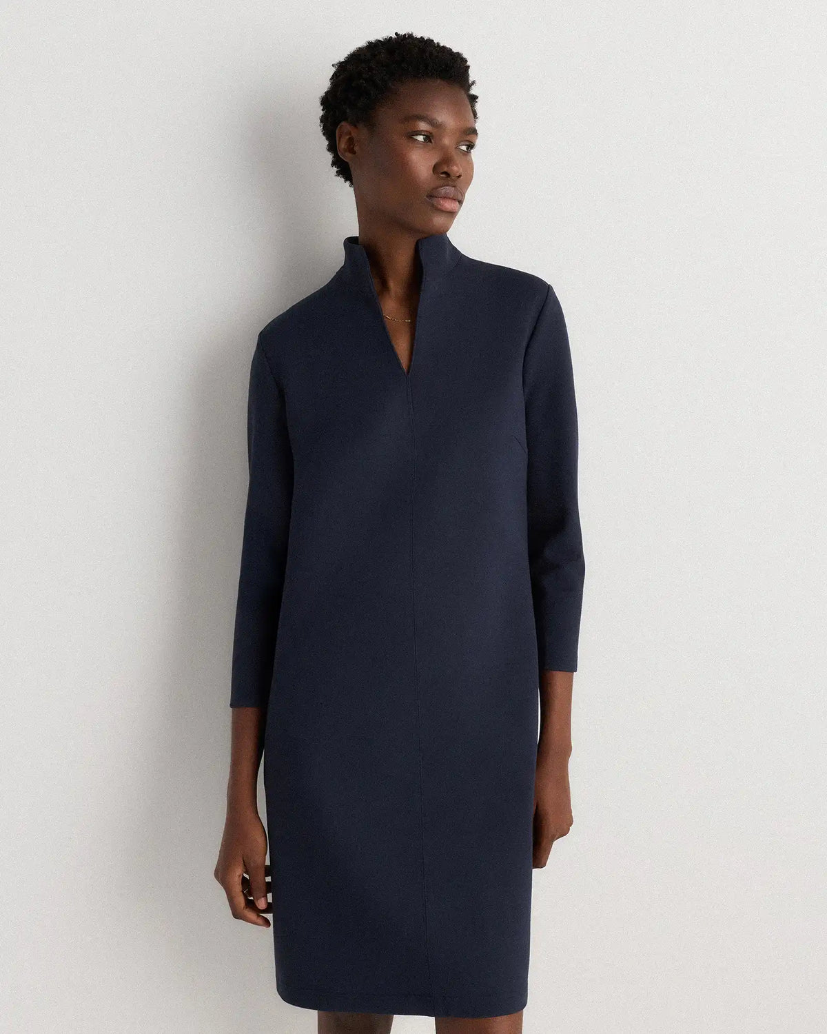 Ultra-Stretch Ponte Split Neck Mini Dress