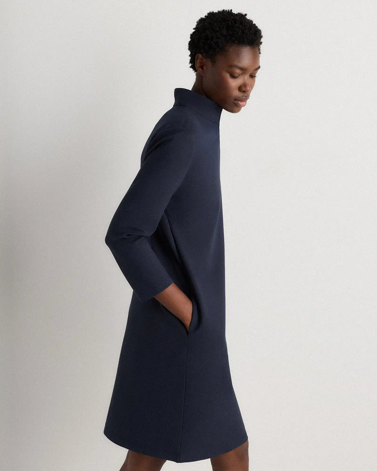 Ultra-Stretch Ponte Split Neck Mini Dress