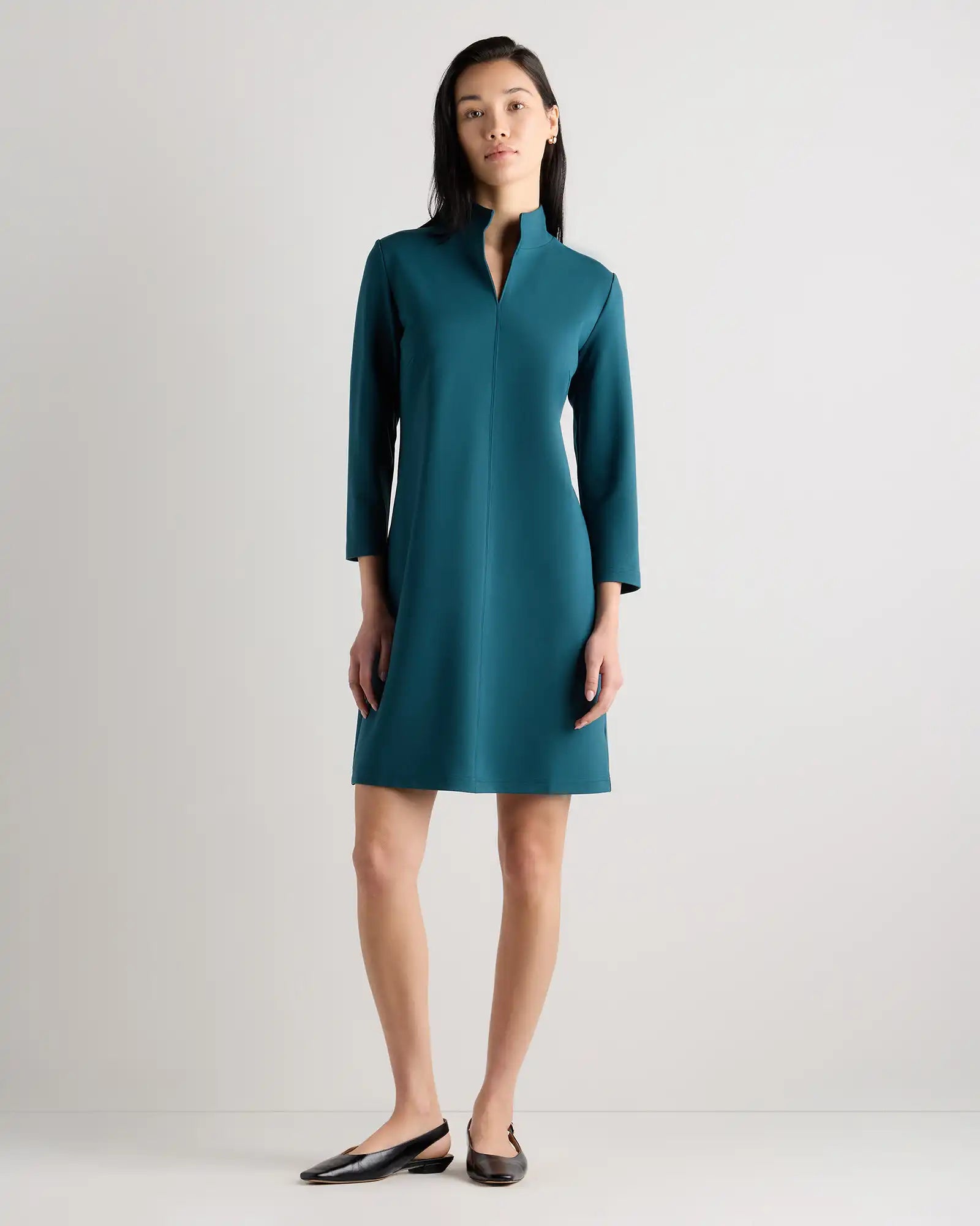 Ultra-Stretch Ponte Split Neck Mini Dress