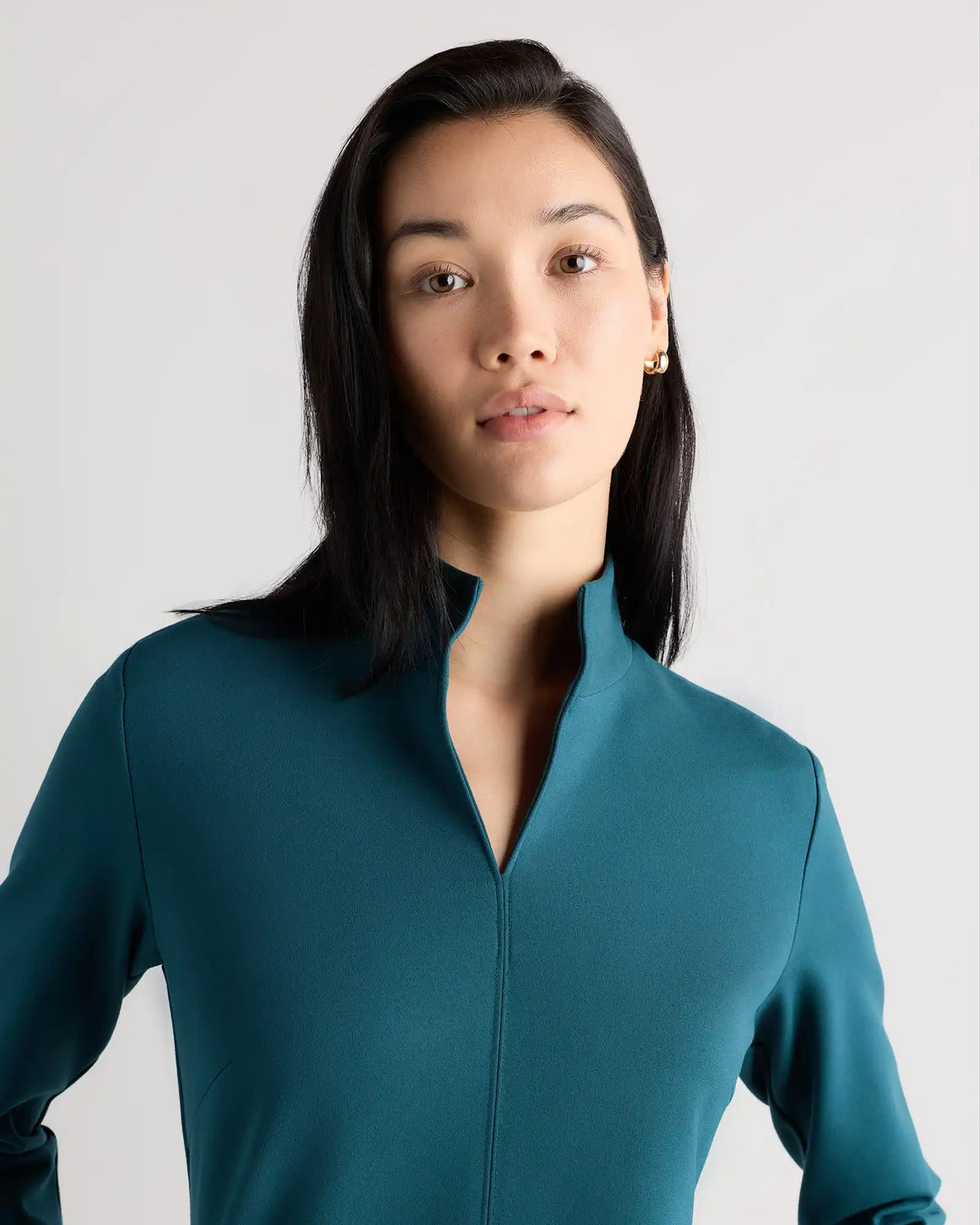 Ultra-Stretch Ponte Split Neck Mini Dress