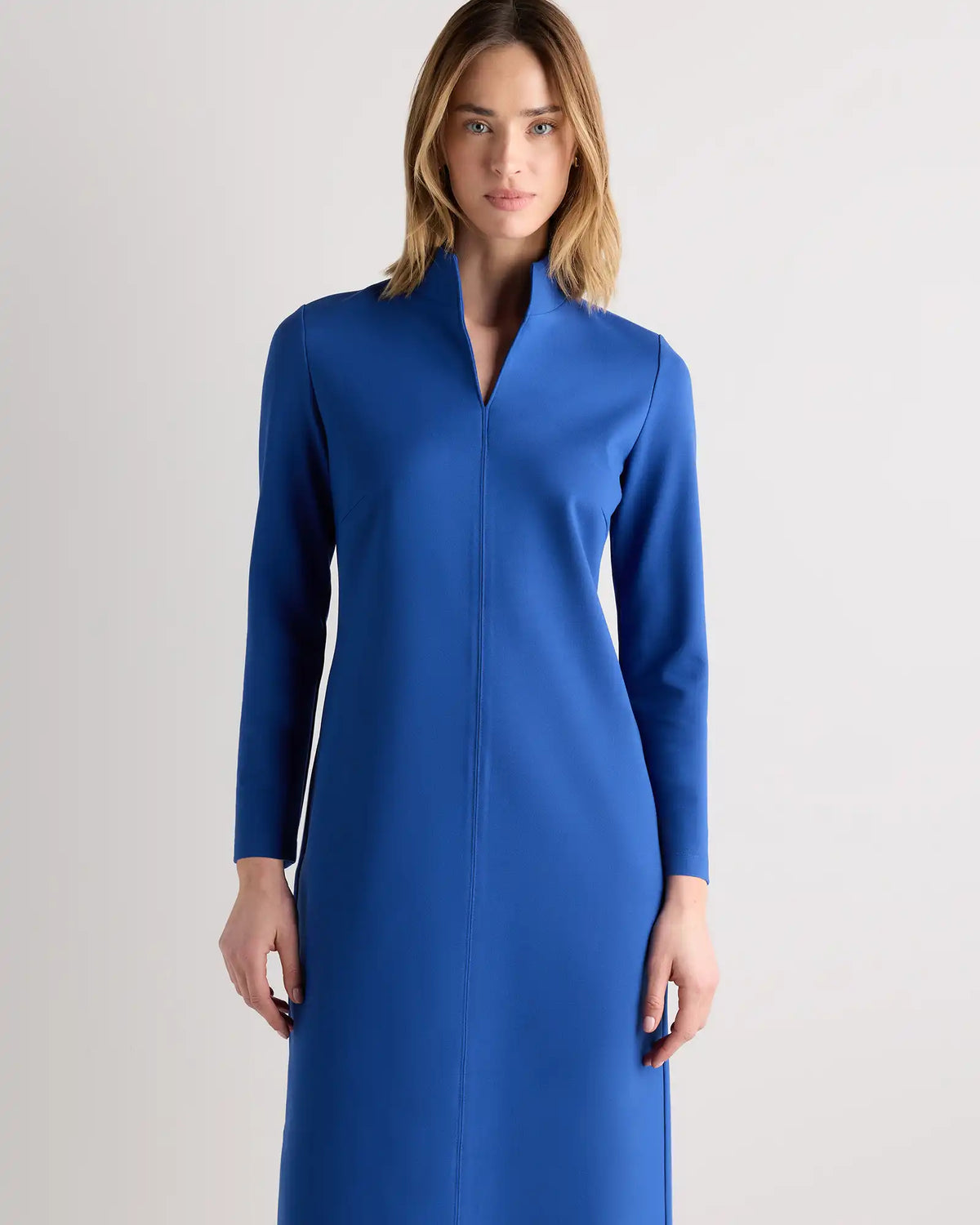 Ultra-Stretch Ponte Split Neck Mini Dress