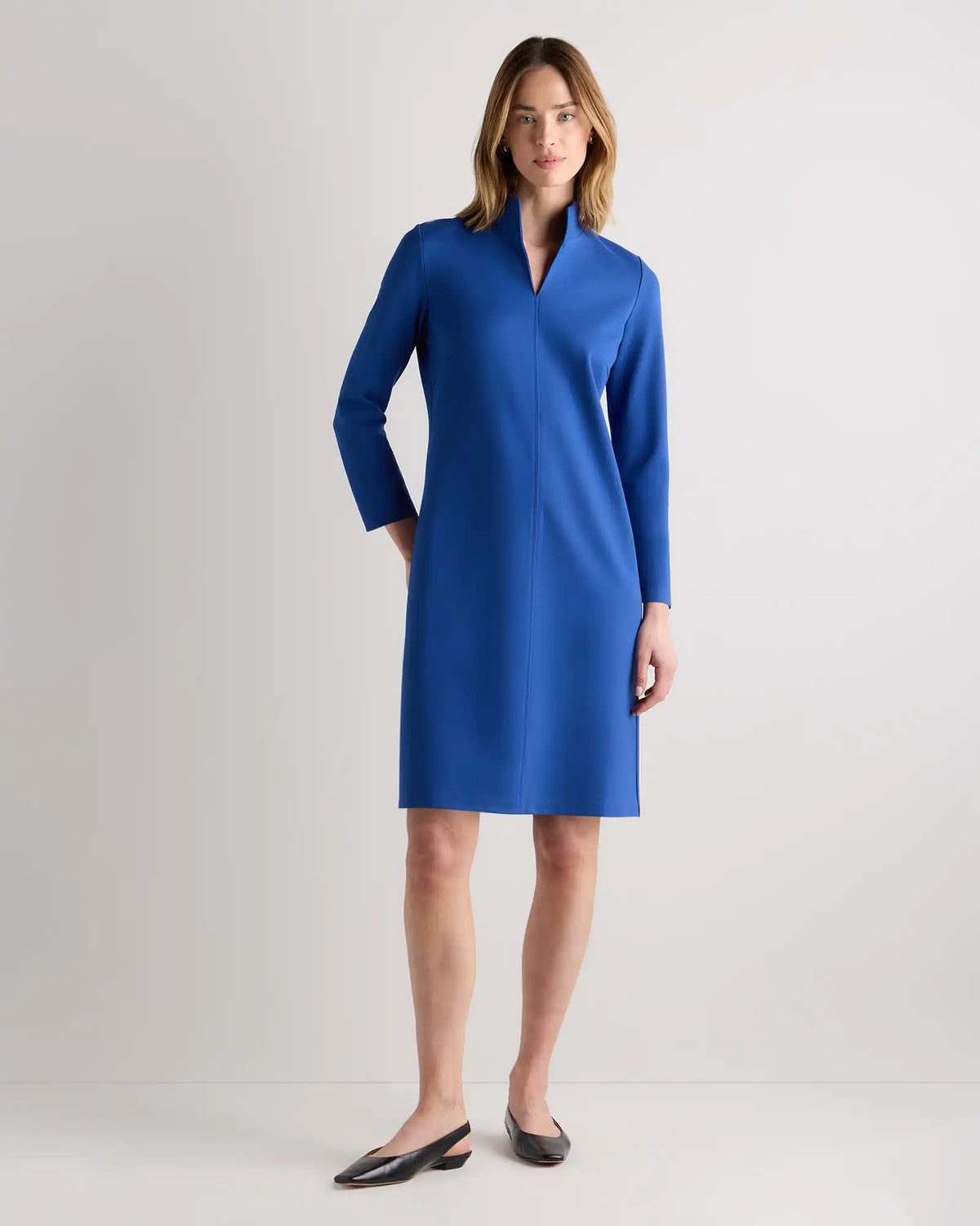Ultra-Stretch Ponte Split Neck Mini Dress