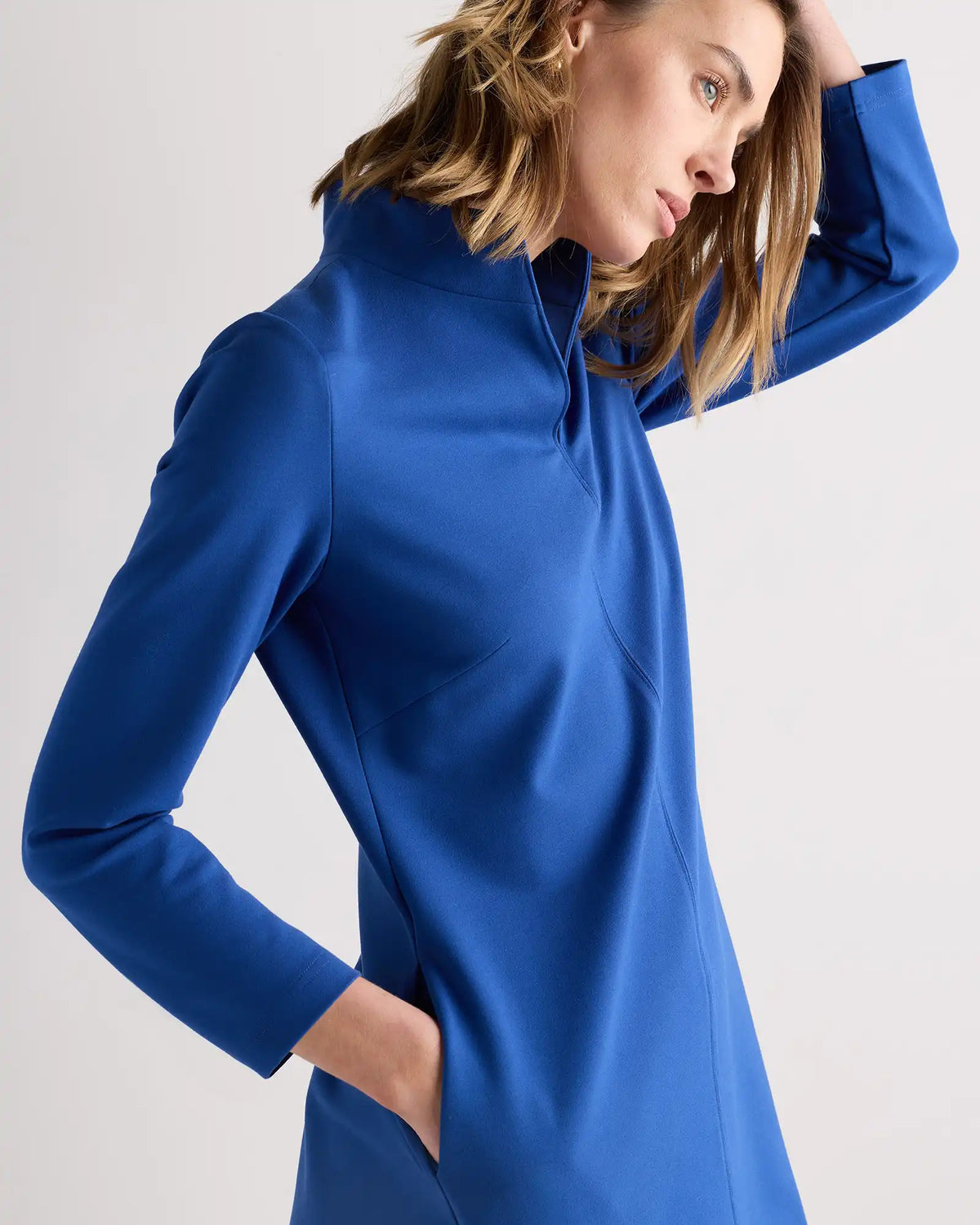 Ultra-Stretch Ponte Split Neck Mini Dress