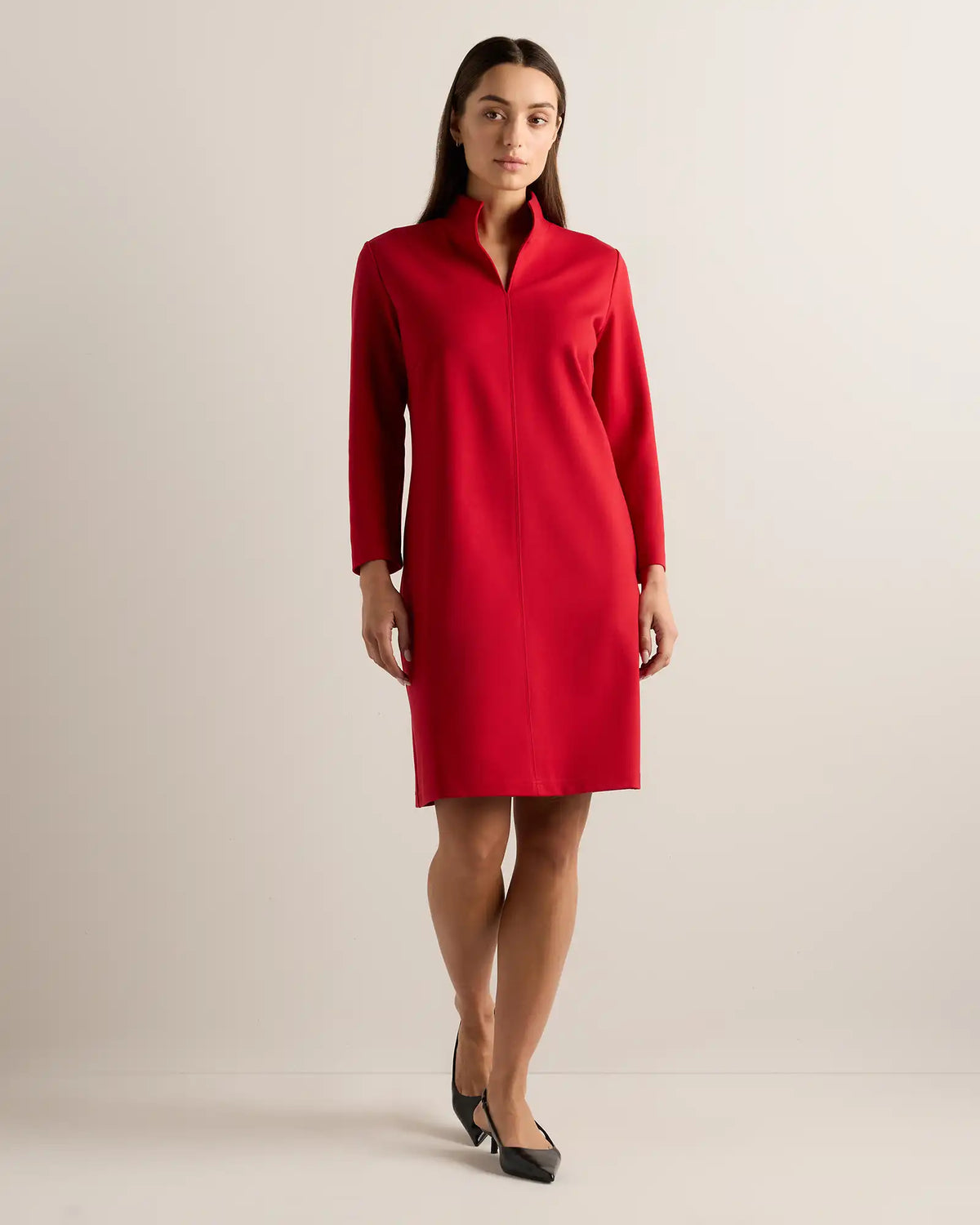 Ultra-Stretch Ponte Split Neck Mini Dress
