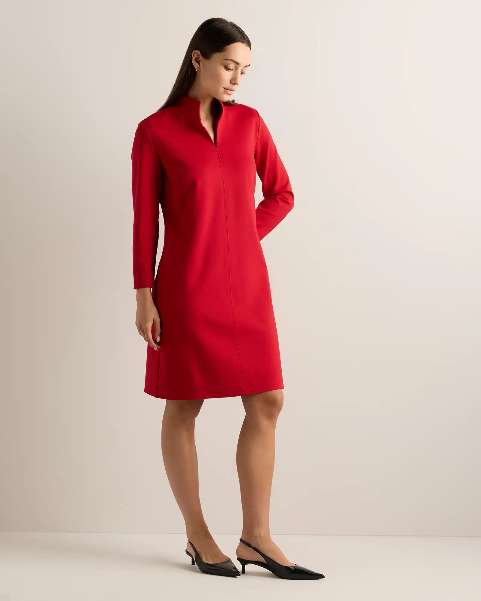 Ultra-Stretch Ponte Split Neck Mini Dress