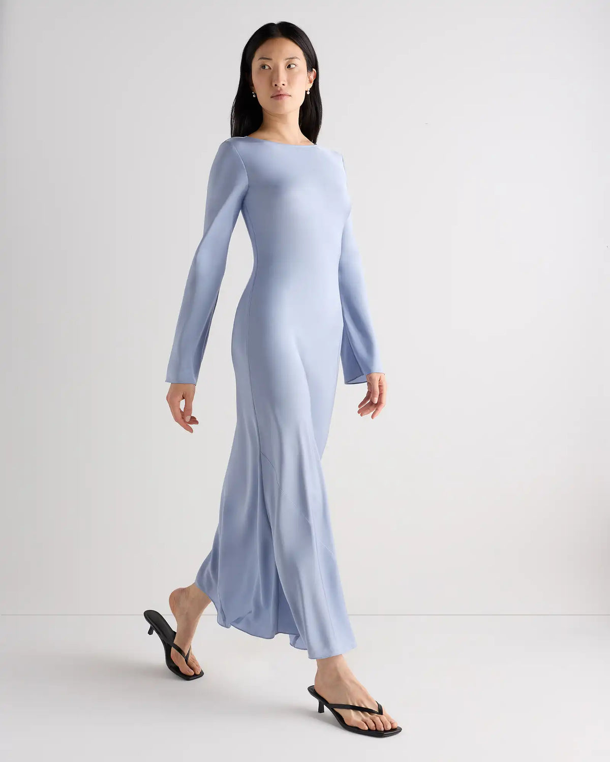 Washable Stretch Silk Long Sleeve Maxi Dress