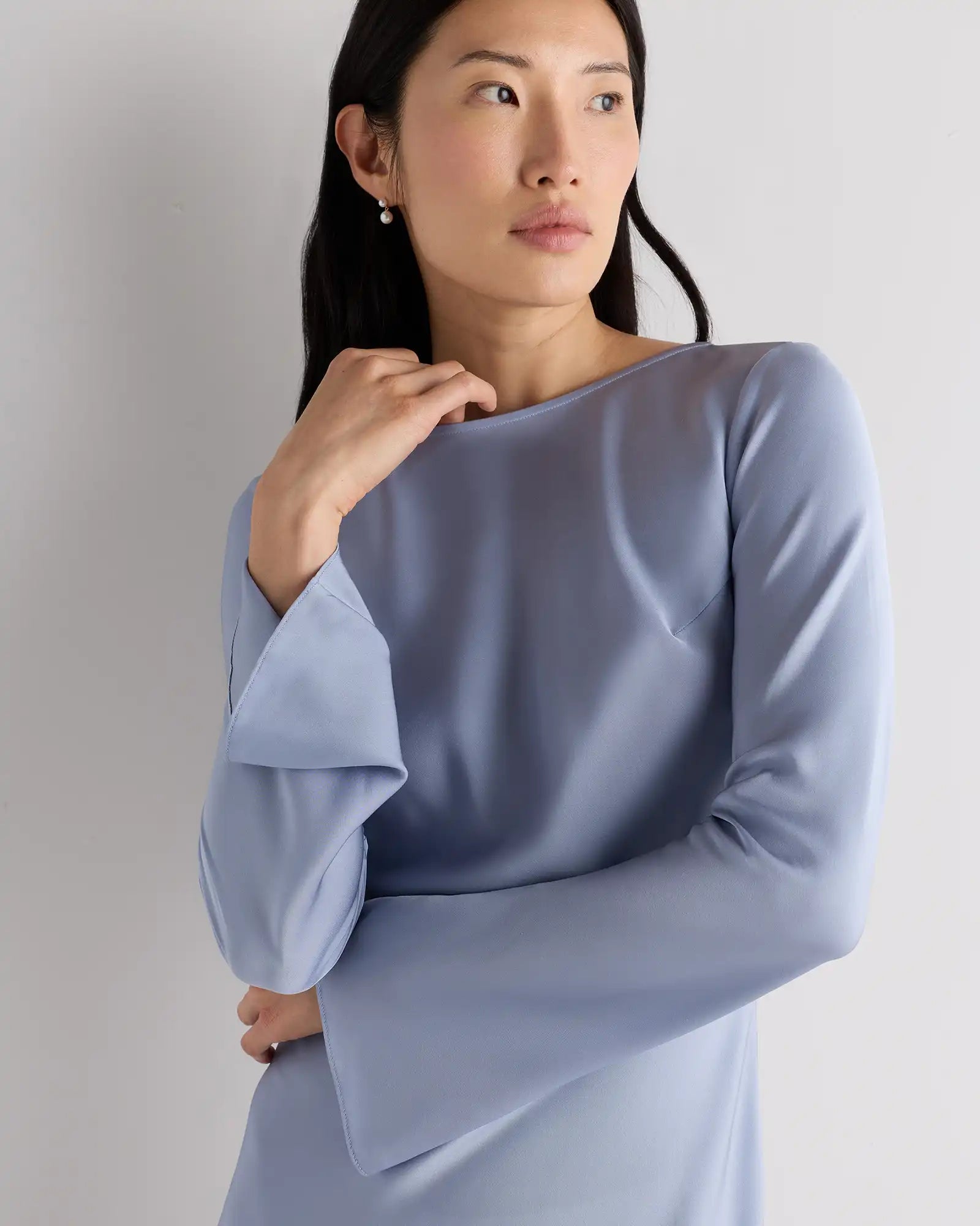 Washable Stretch Silk Long Sleeve Maxi Dress