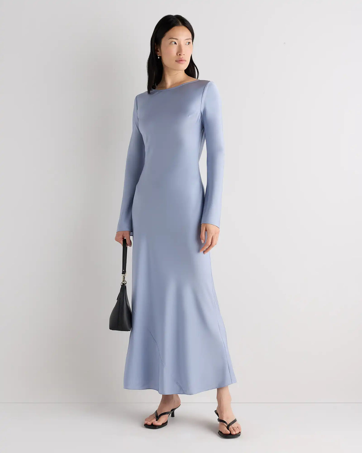 Washable Stretch Silk Long Sleeve Maxi Dress