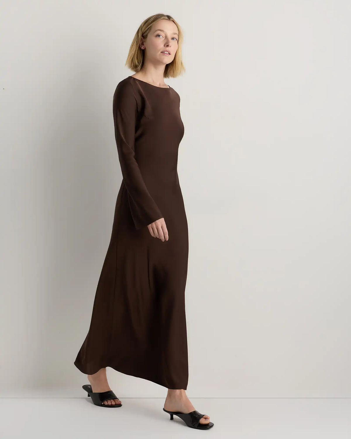 Washable Stretch Silk Long Sleeve Maxi Dress