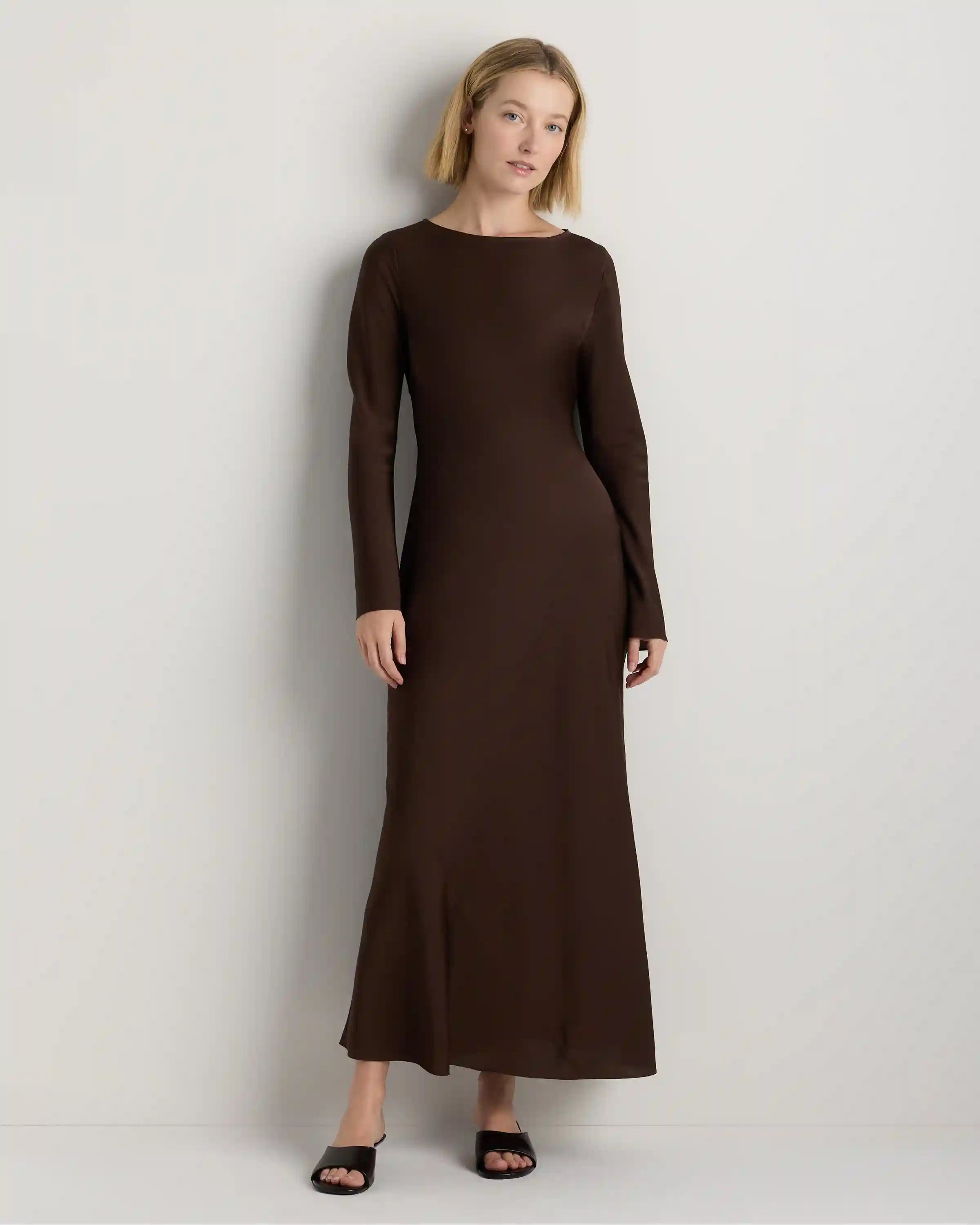 Washable Stretch Silk Long Sleeve Maxi Dress