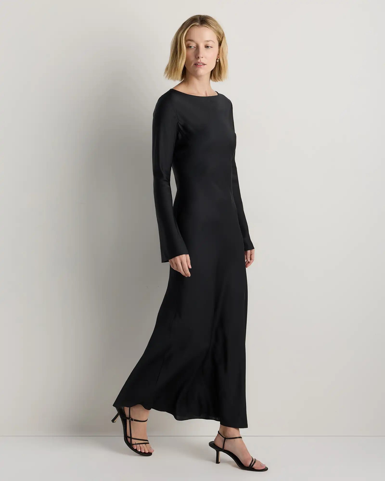 Washable Stretch Silk Long Sleeve Maxi Dress