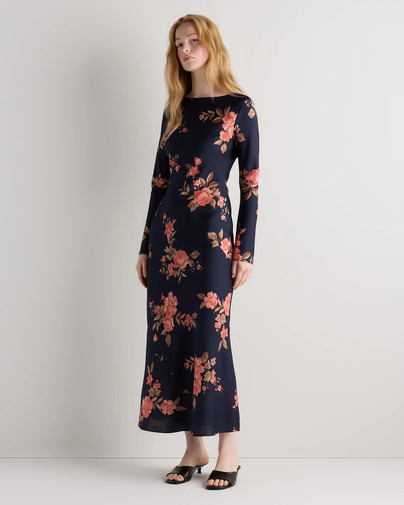 Washable Stretch Silk Long Sleeve Maxi Dress