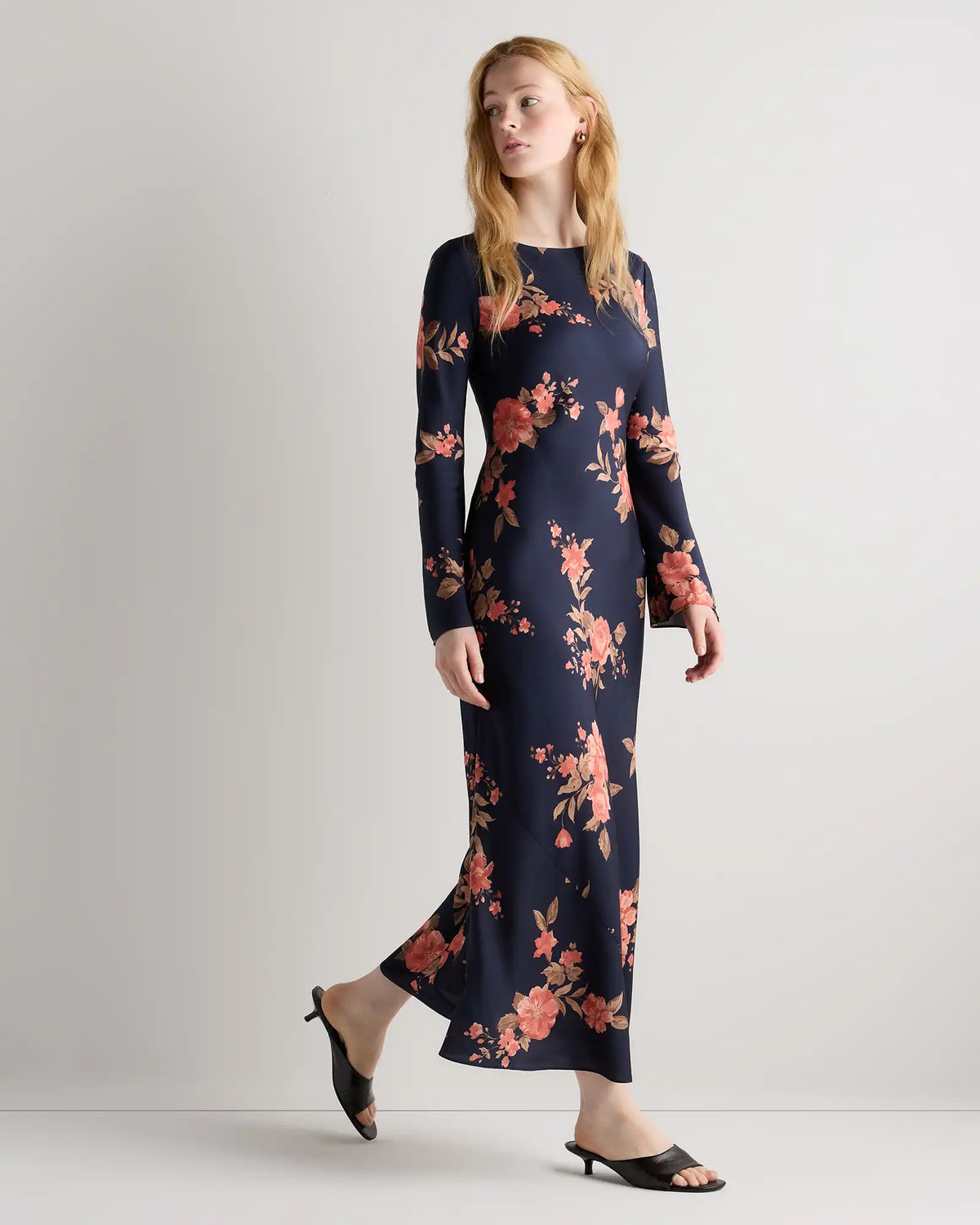 Washable Stretch Silk Long Sleeve Maxi Dress
