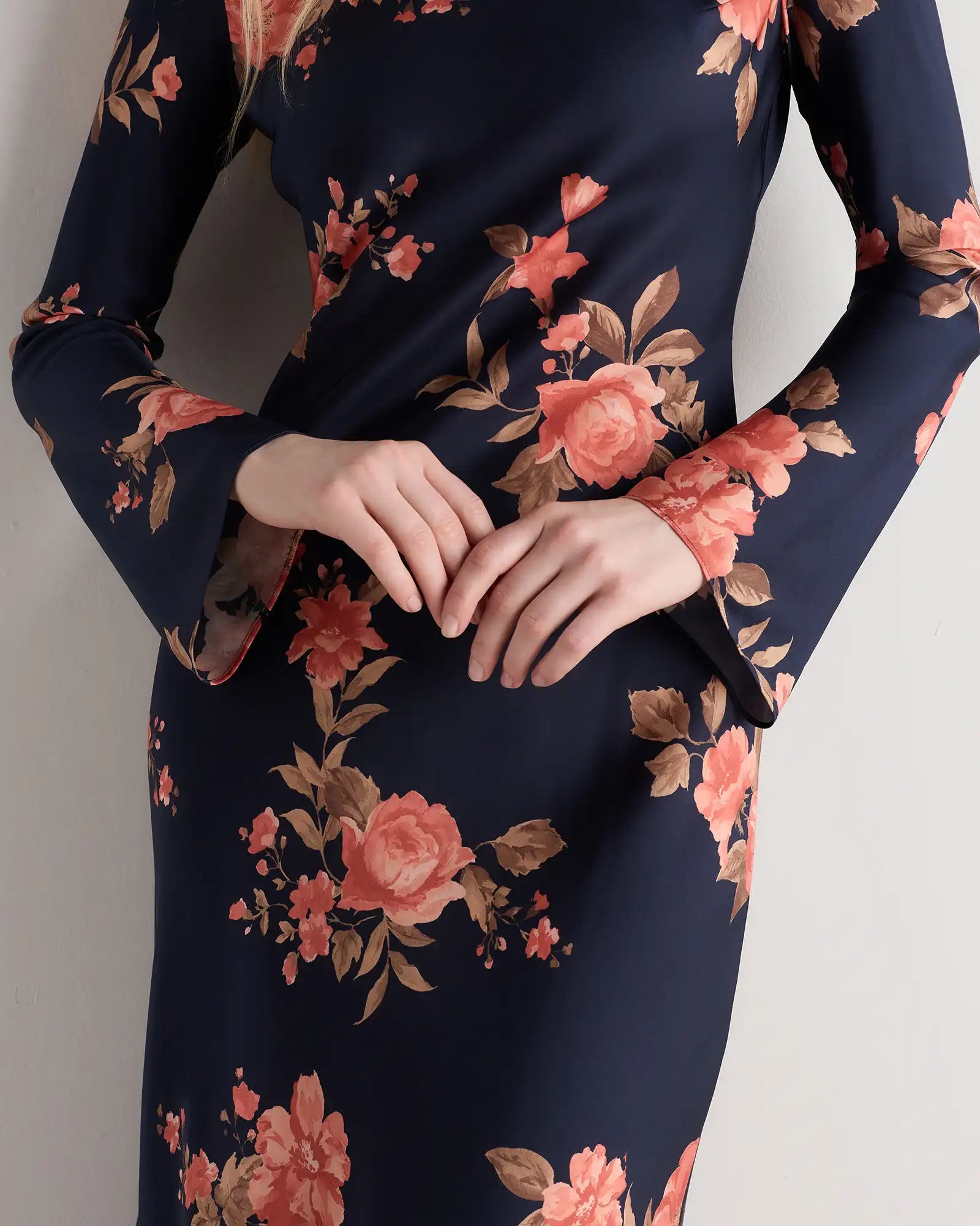 Washable Stretch Silk Long Sleeve Maxi Dress