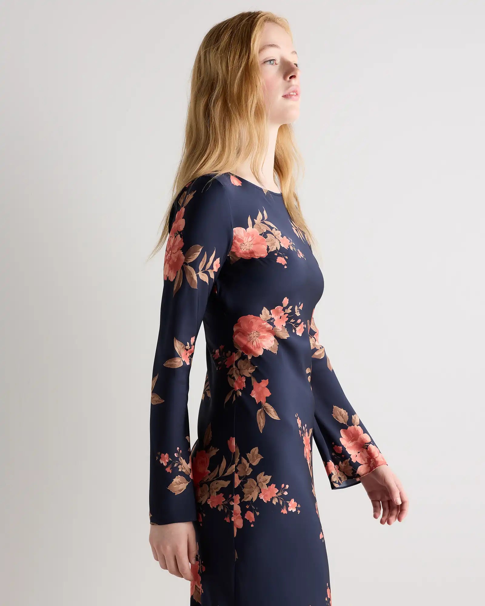 Washable Stretch Silk Long Sleeve Maxi Dress