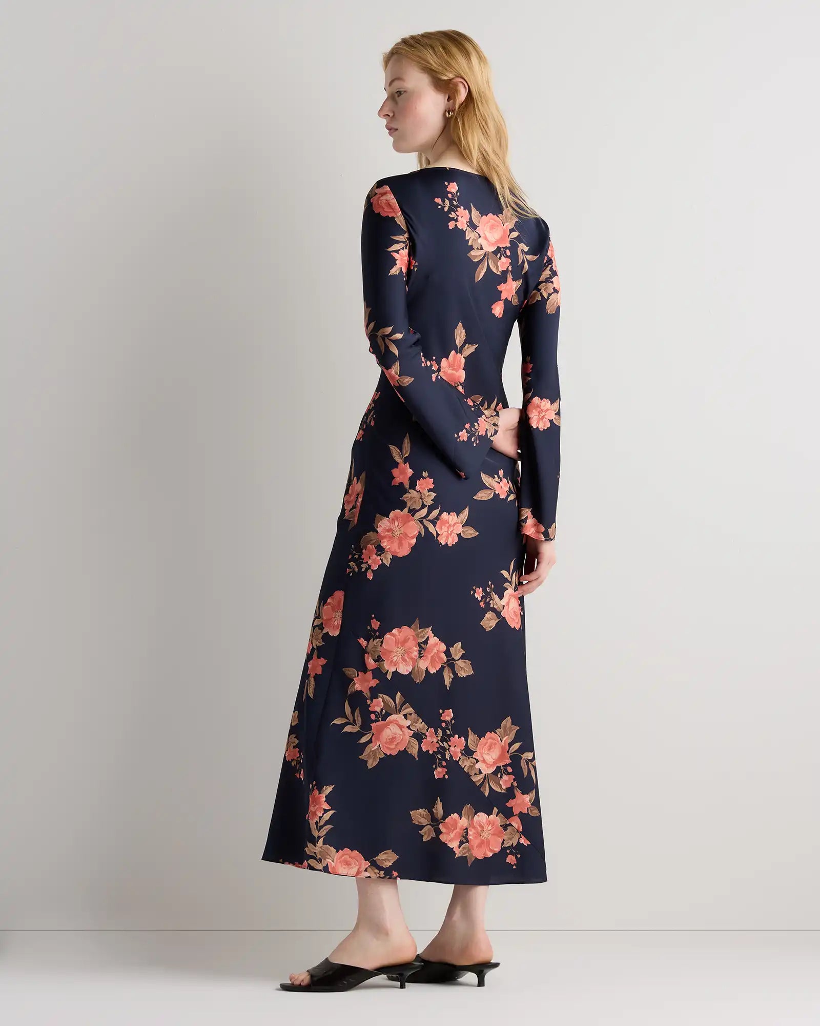 Washable Stretch Silk Long Sleeve Maxi Dress