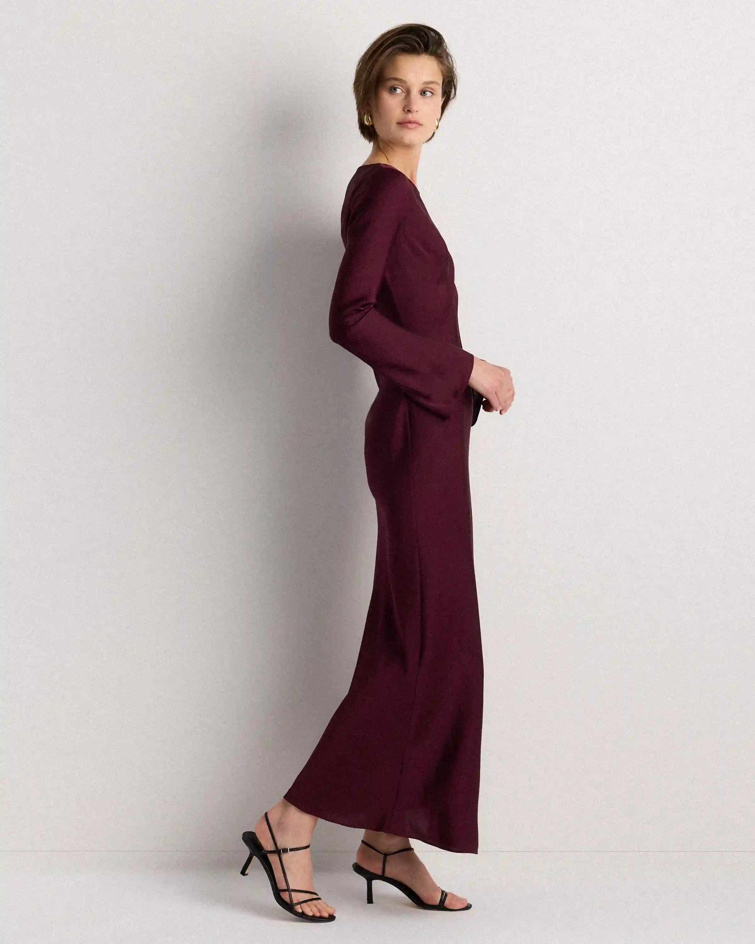 Washable Stretch Silk Long Sleeve Maxi Dress