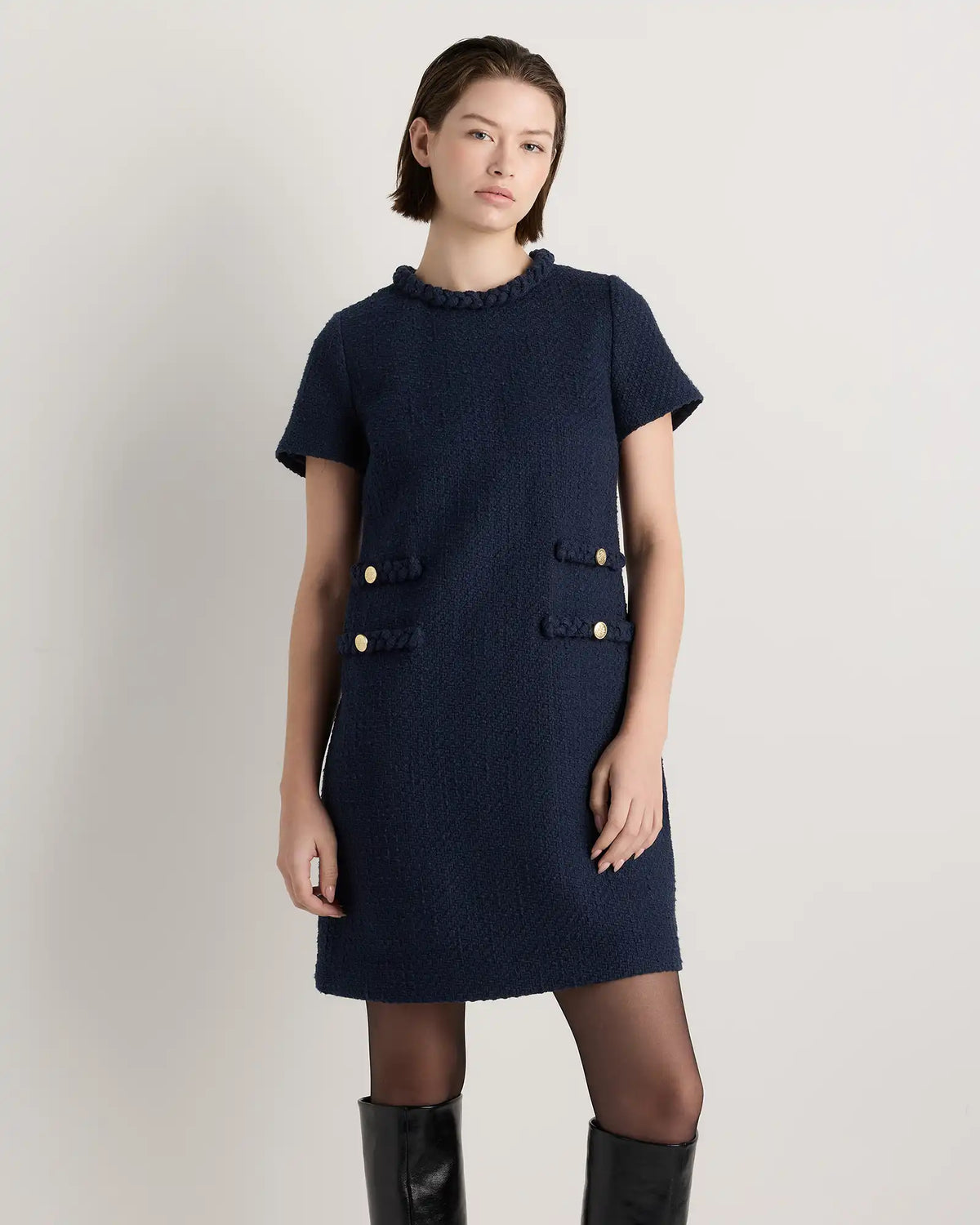 Tweed Short Sleeve Mini Dress