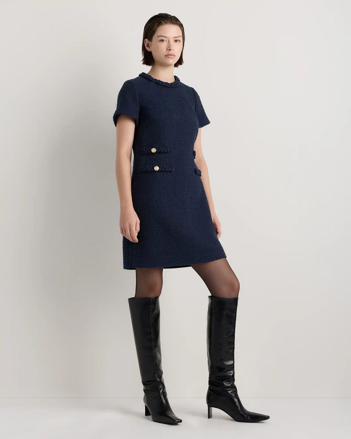 Tweed Short Sleeve Mini Dress