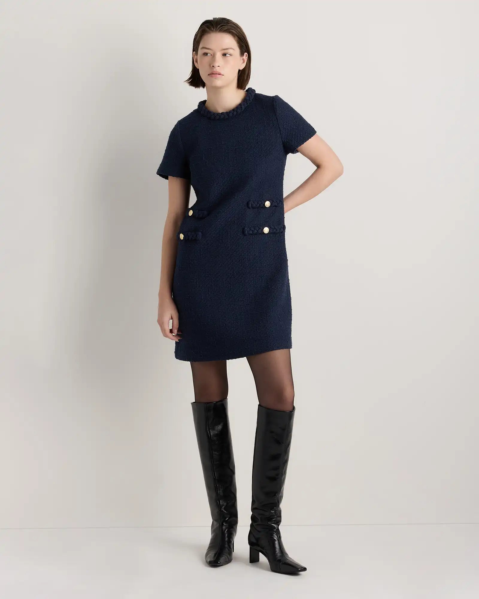 Tweed Short Sleeve Mini Dress