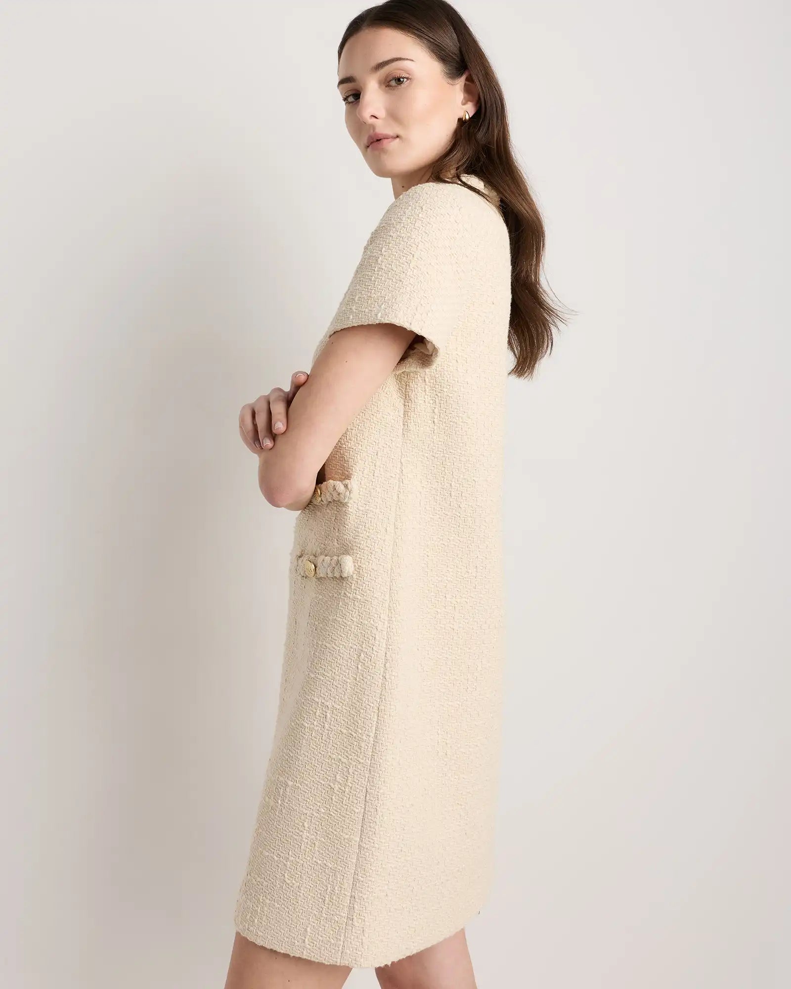 Tweed Short Sleeve Mini Dress