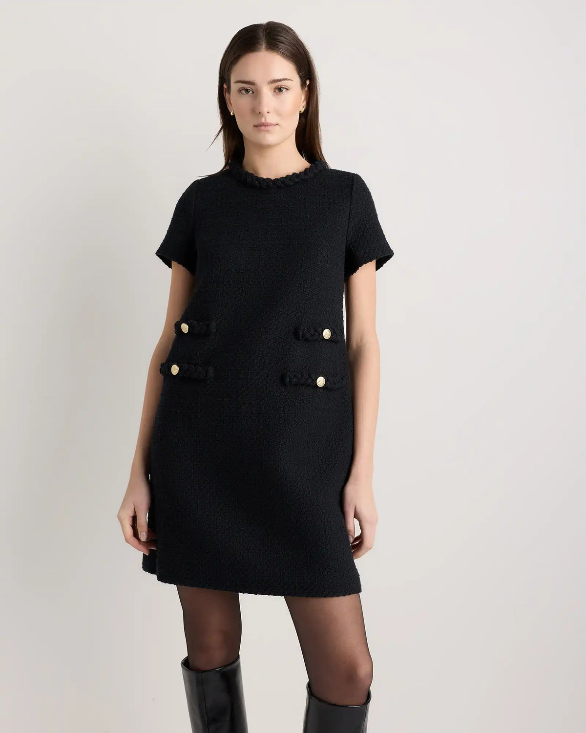 Tweed Short Sleeve Mini Dress
