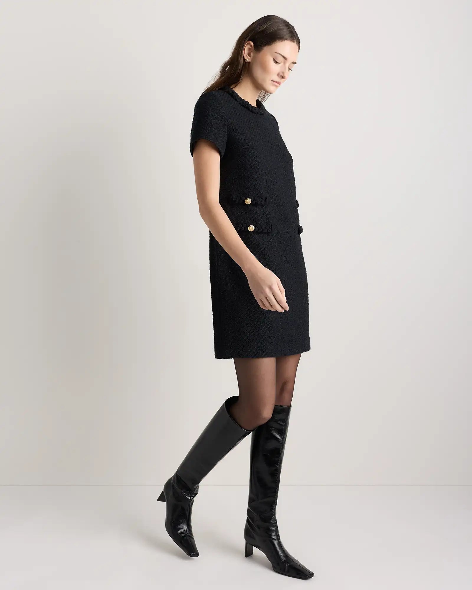Tweed Short Sleeve Mini Dress