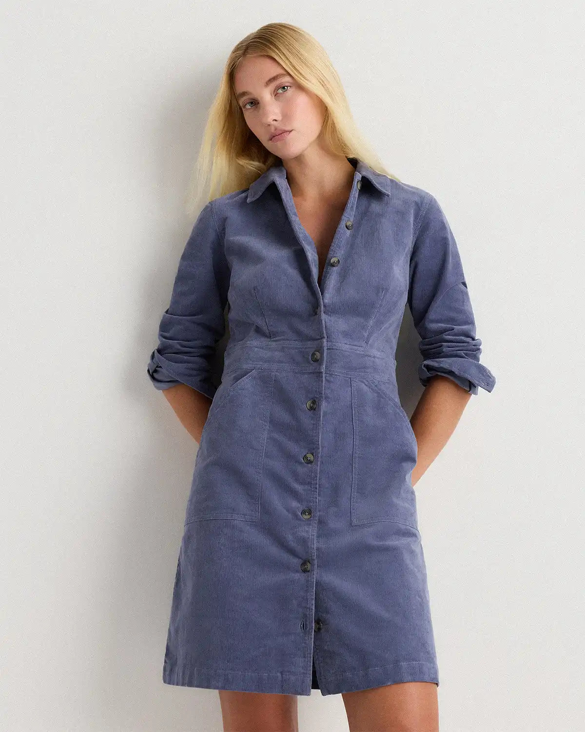 Organic Stretch Corduroy Mini Shirt Dress