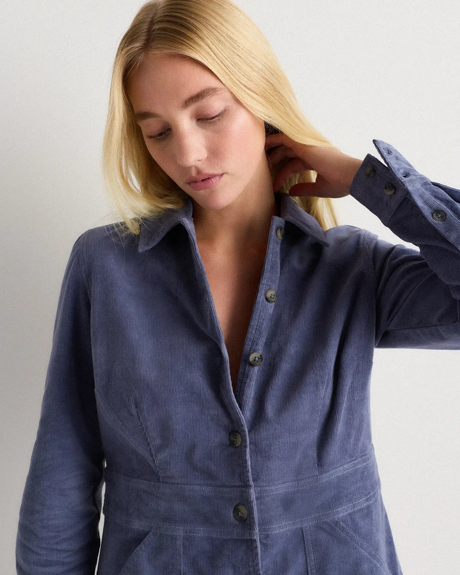 Organic Stretch Corduroy Mini Shirt Dress