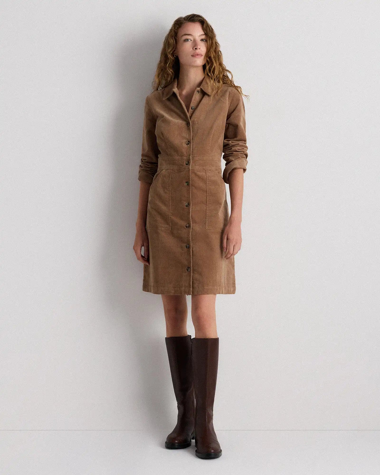 Organic Stretch Corduroy Mini Shirt Dress