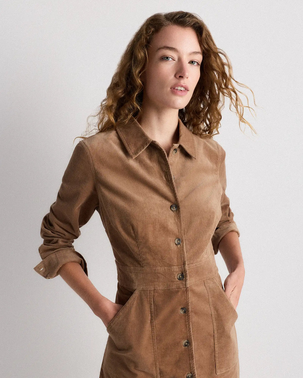 Organic Stretch Corduroy Mini Shirt Dress