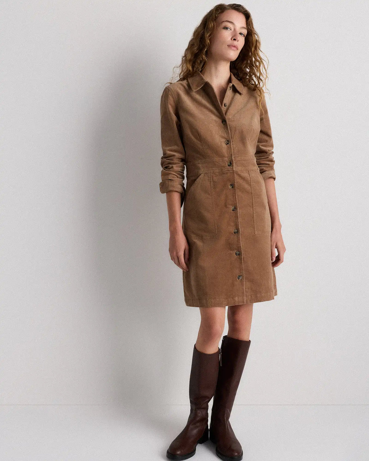 Organic Stretch Corduroy Mini Shirt Dress