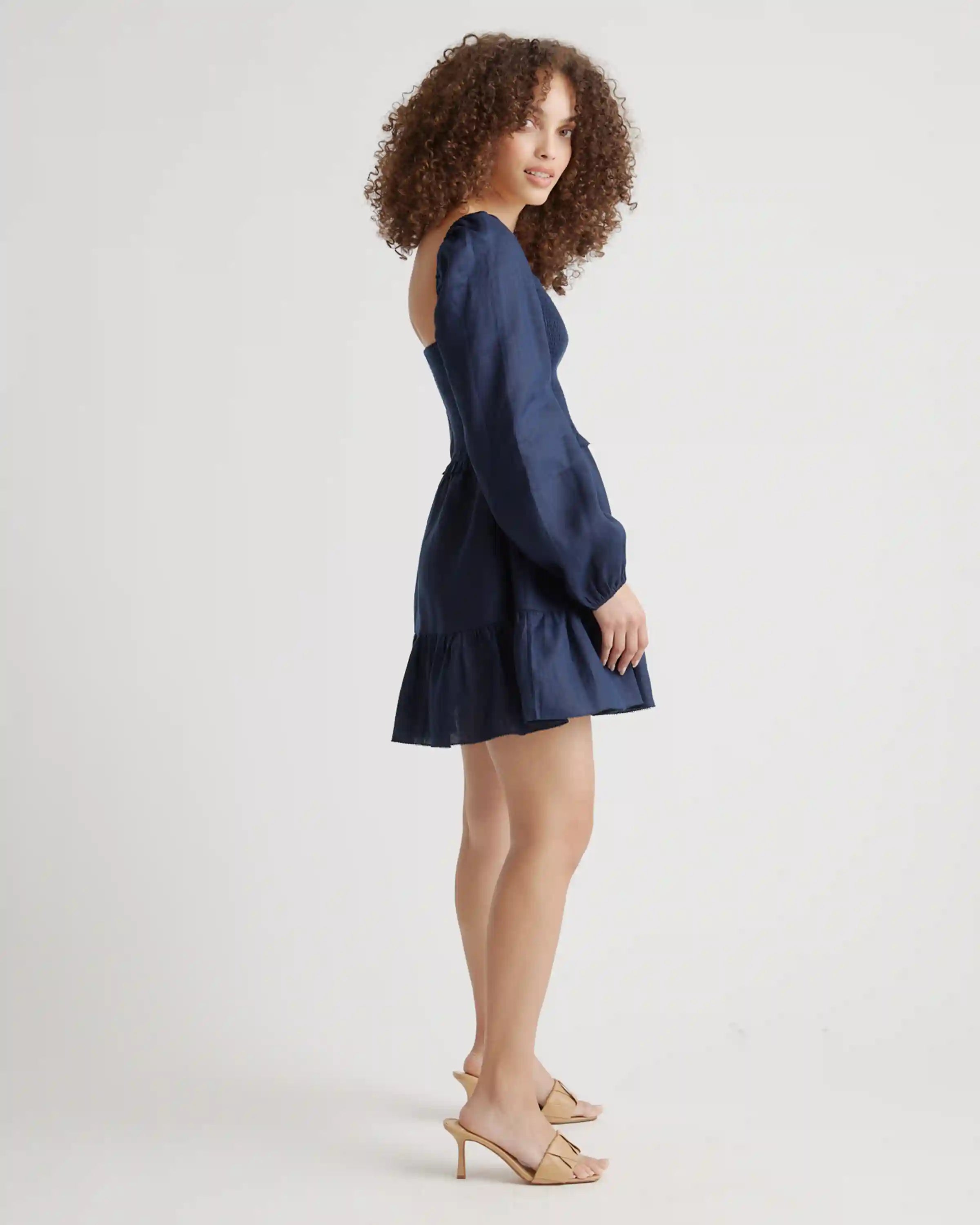 100% European Linen Smocked Mini Dress