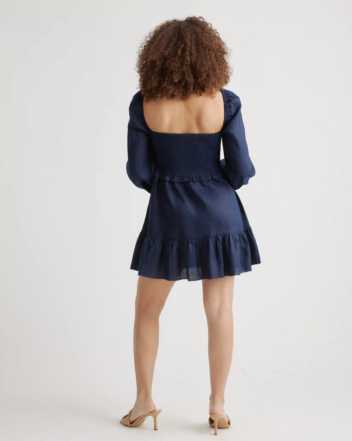 100% European Linen Smocked Mini Dress