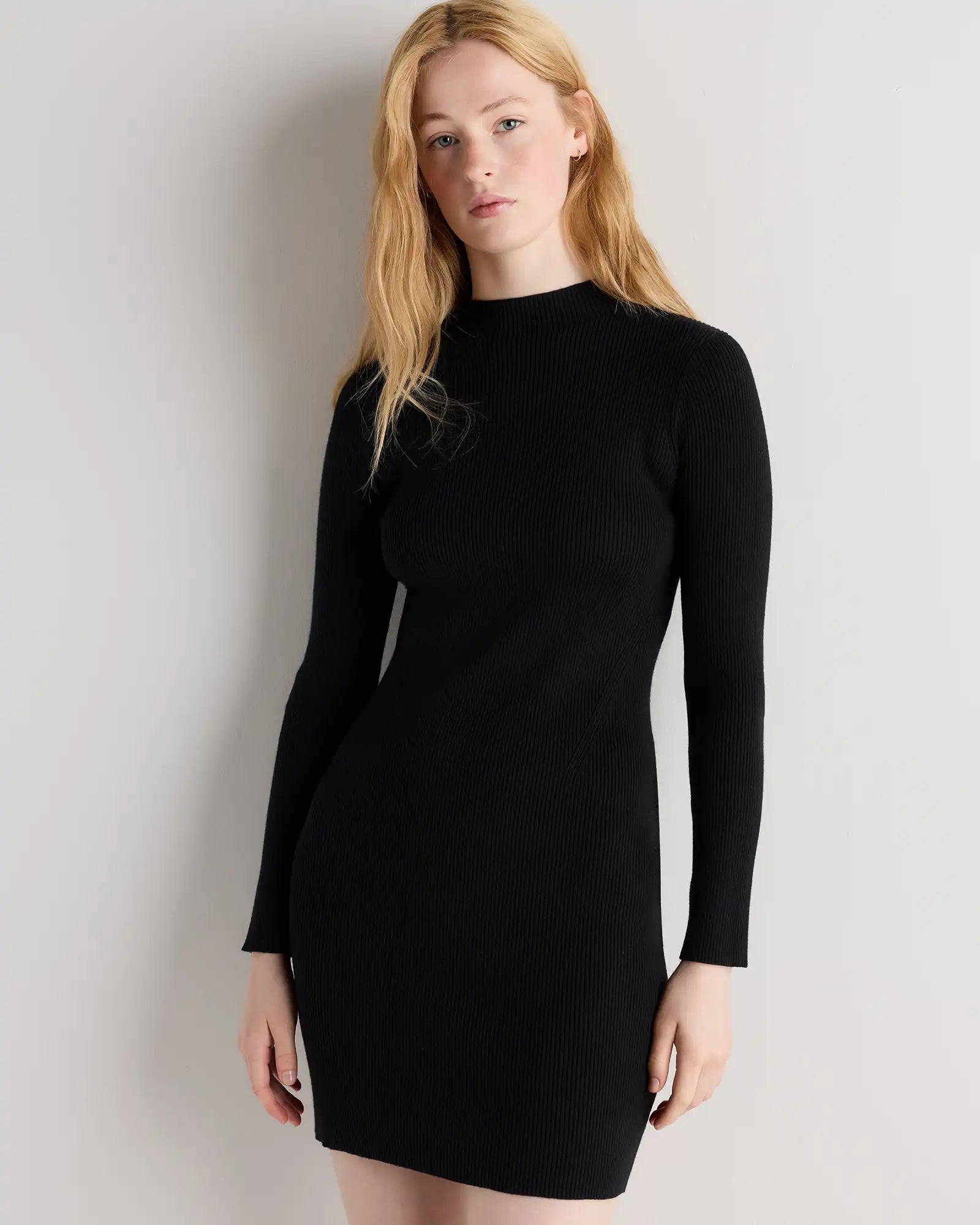 Cotton Cashmere Mock Neck Mini Dress