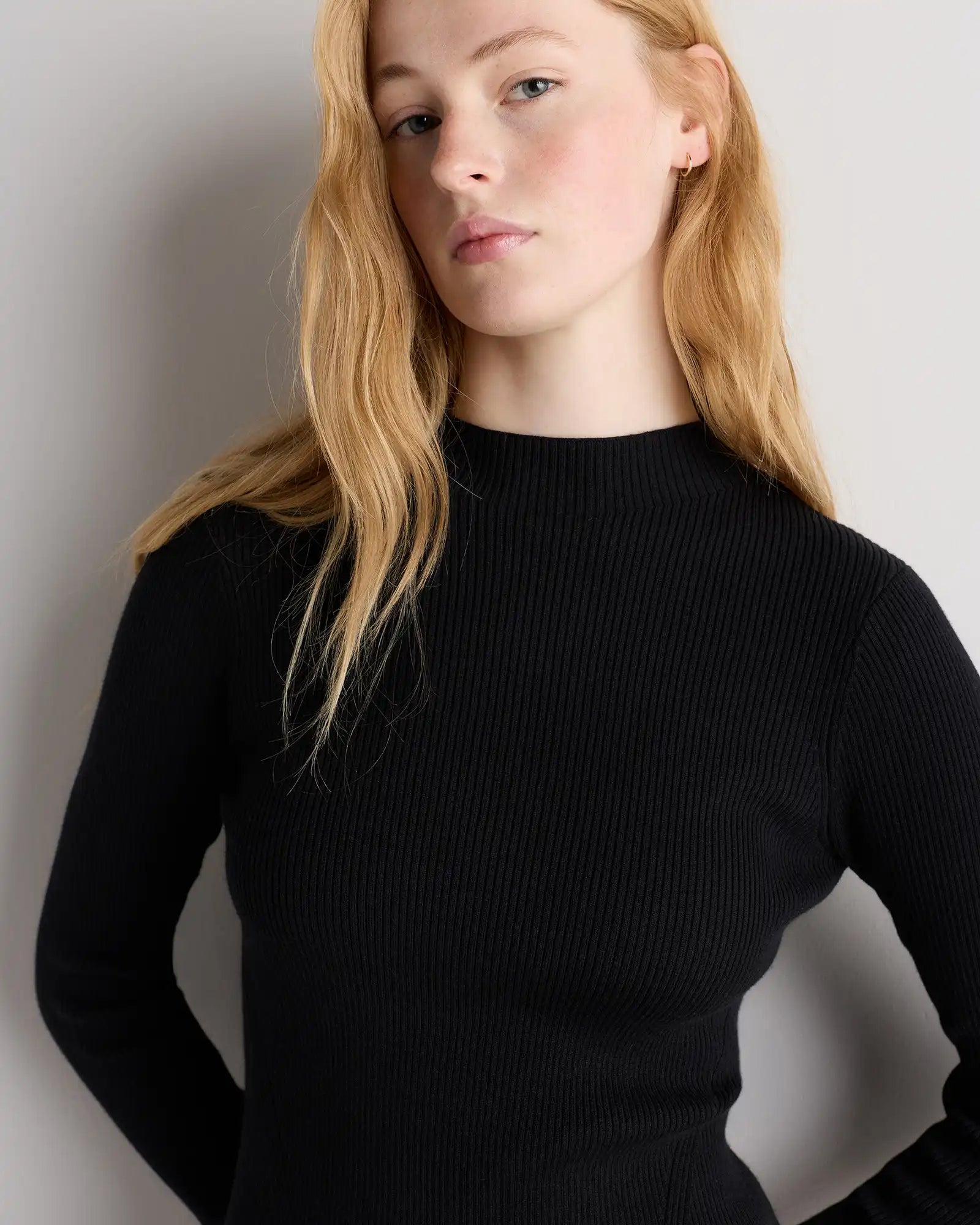 Cotton Cashmere Mock Neck Mini Dress
