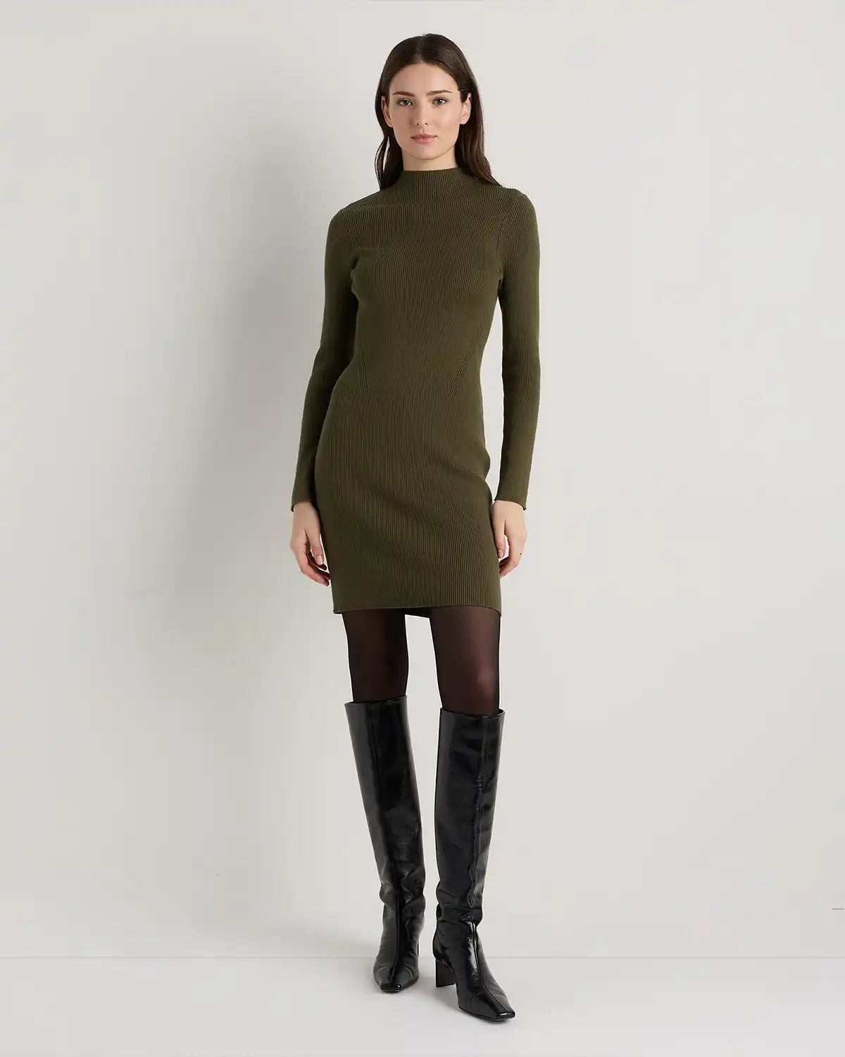 Cotton Cashmere Mock Neck Mini Dress