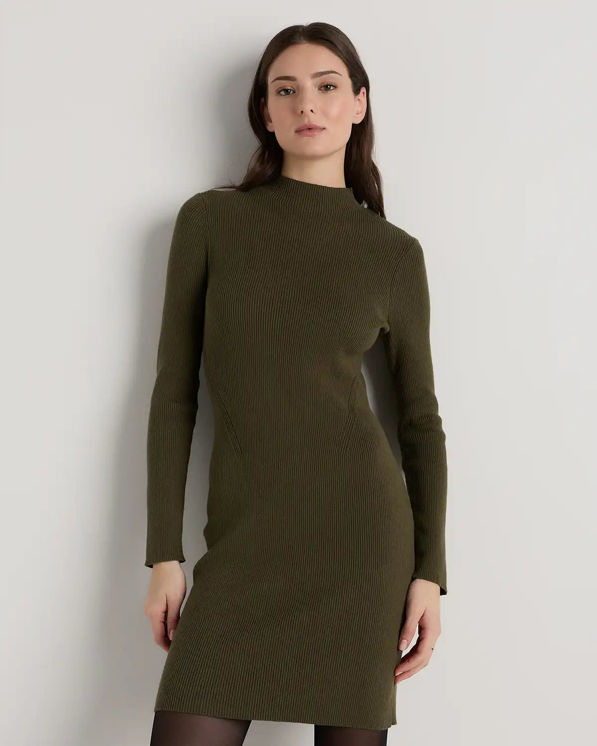 Cotton Cashmere Mock Neck Mini Dress