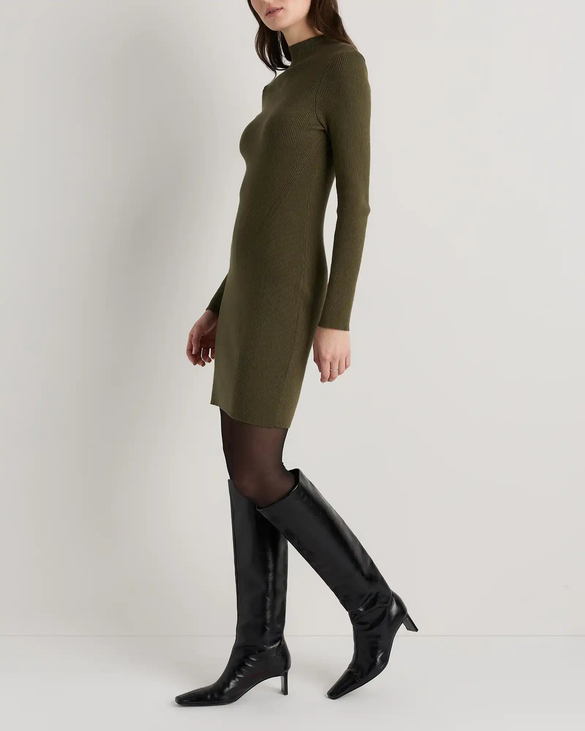 Cotton Cashmere Mock Neck Mini Dress